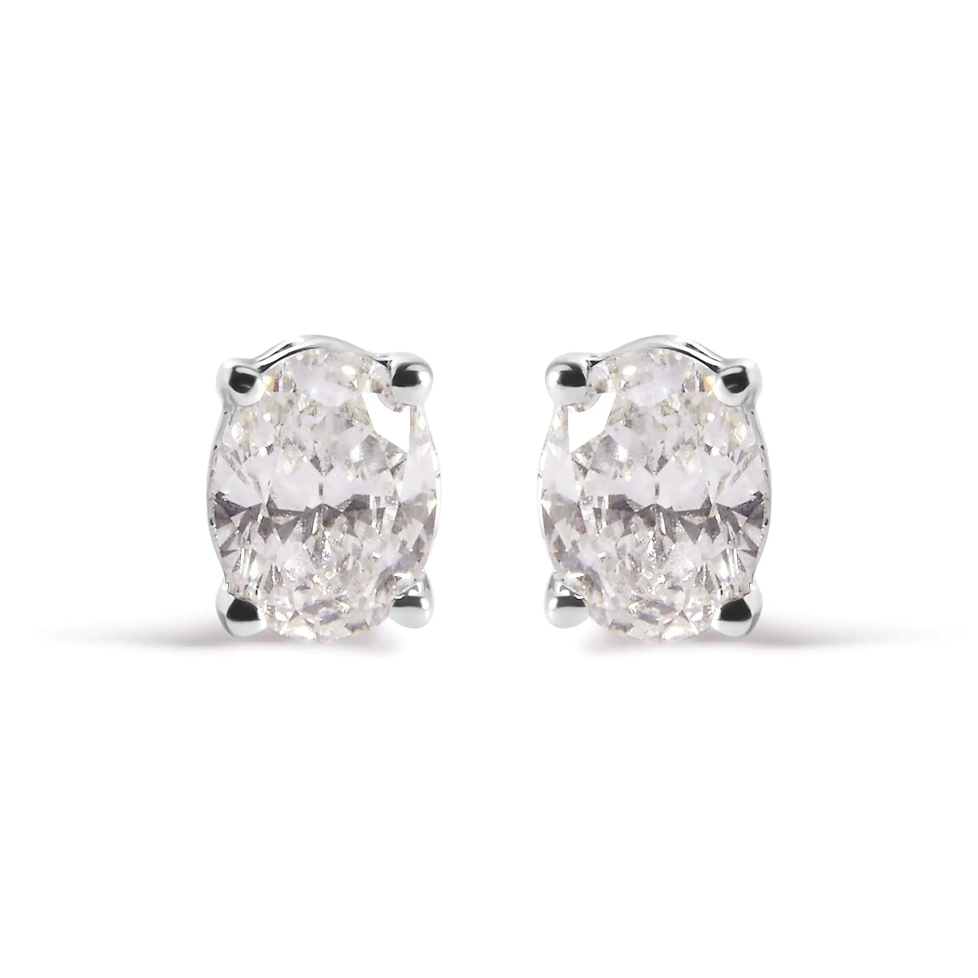 14K White Gold Prong Set Lab Grown Oval Diamond Solitaire Stud Earring (F-G Color, VS1-VS2 Clarity) WEM Support (www.WEM.support)