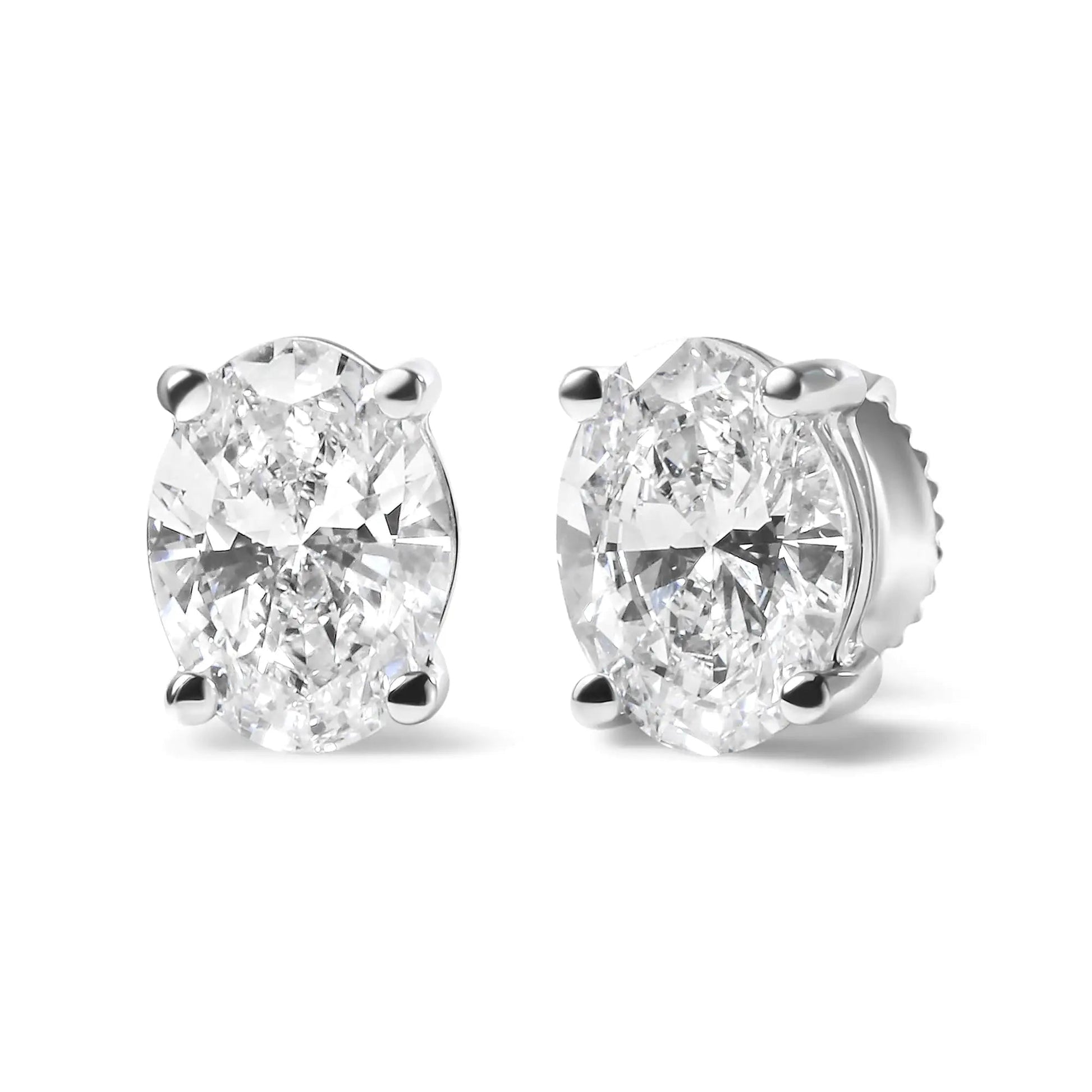 14K White Gold Prong Set Lab Grown Oval Diamond Solitaire Stud Earring (F-G Color, VS1-VS2 Clarity) WEM Support (www.WEM.support)