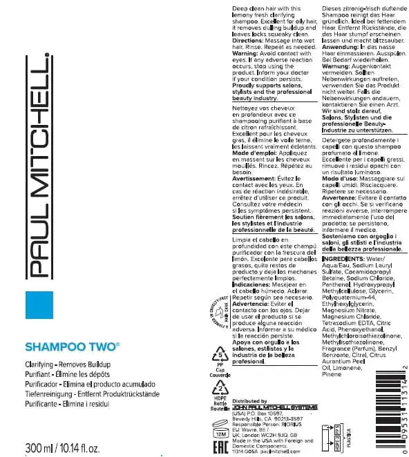 Paul Mitchell Shampoo Two, Clarifying, Removes Buildup, For All Hair Types, Especially Oily Hair 10.14 fl. oz. My Store