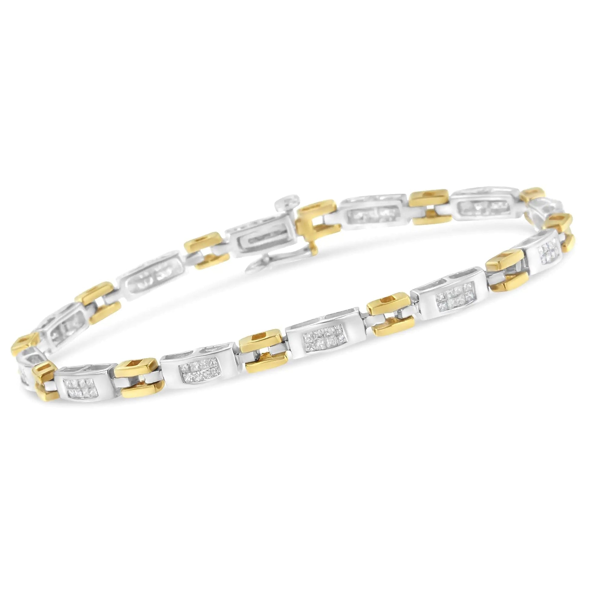10K Two-Tone Gold Princess Cut Diamond Geo Link Bracelet (1.00 cttw, H-I Color, SI1-SI2 Clarity) WEM Support (www.WEM.support)
