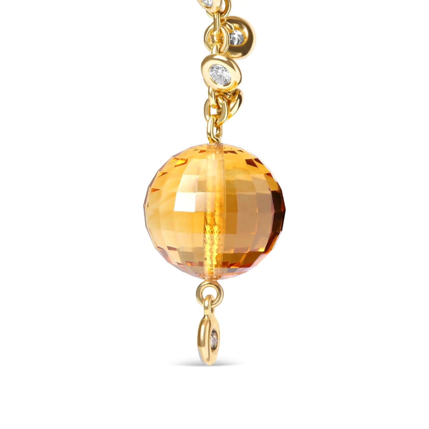 18K Yellow Gold 2/3 Cttw Round Bezel Diamond and 25mm Ball Shaped Yellow Citrine Gemstone Dangle Stud Earring (Brown and G-H Color, SI1-SI2 Clarity) WEM Support (www.WEM.support)