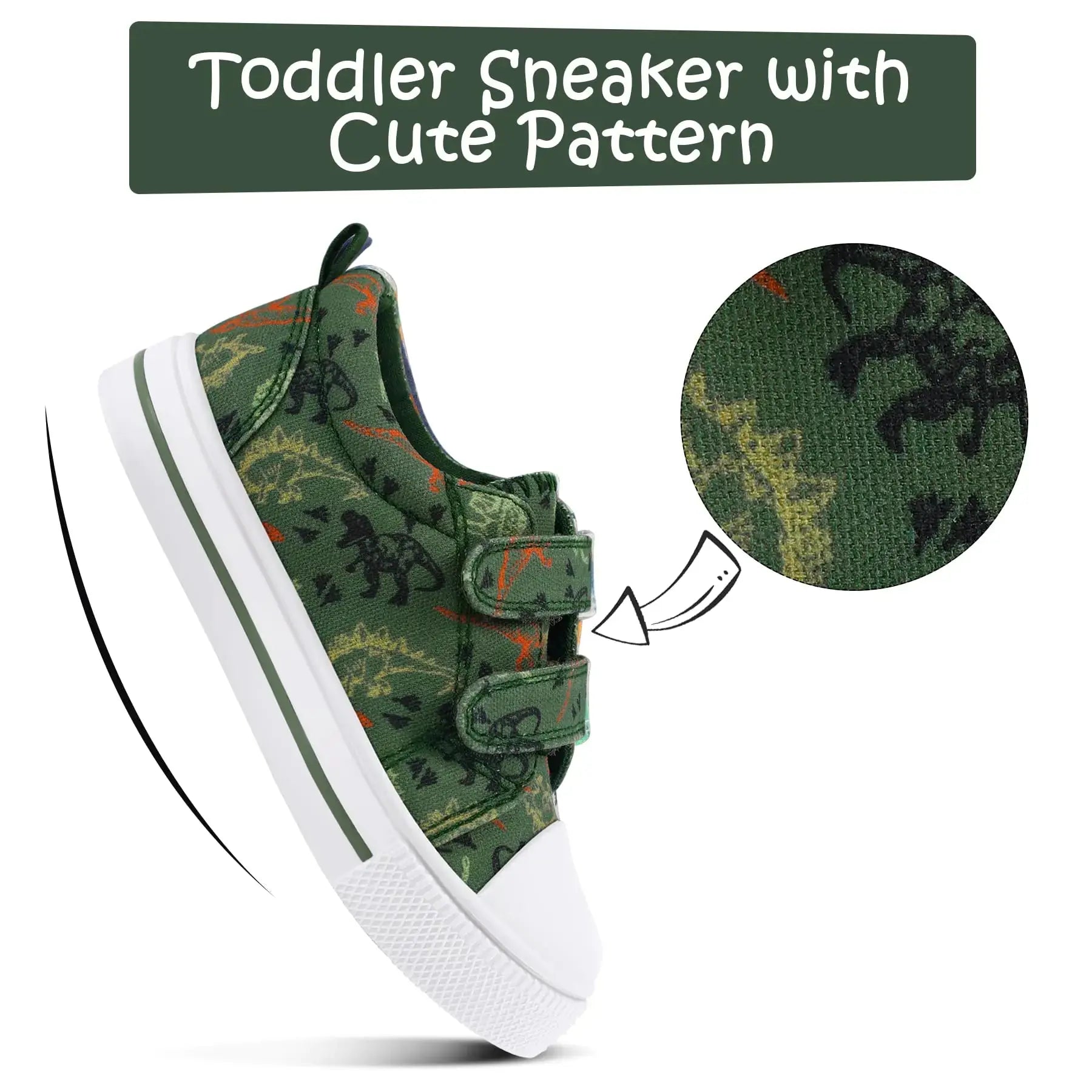 K KomForme Toddler Boys & Girls Shoes Kids Canvas Sneakers with Cartoon Dual Hook and Loops 6 Toddler Tyrannosaurus Dinosaur My Store