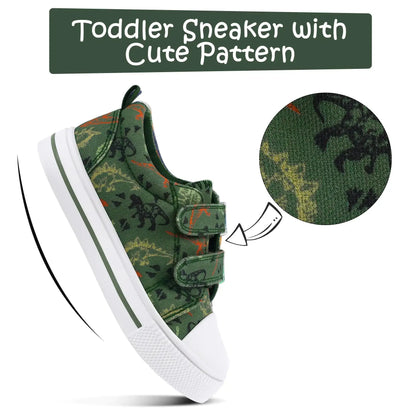 K KomForme Toddler Boys & Girls Shoes Kids Canvas Sneakers with Cartoon Dual Hook and Loops 6 Toddler Tyrannosaurus Dinosaur My Store
