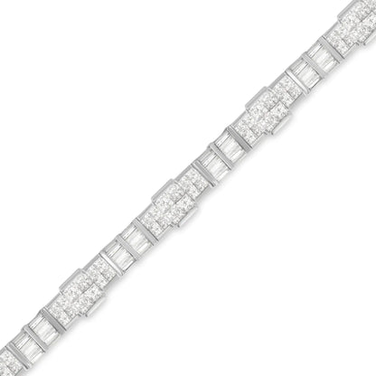 14K White Gold Princess and Baguette Cut Diamond Mixed Link Bracelet (8 3/4 cttw, G-H Color, VS2-SI1 Clarity) WEM Support (www.WEM.support)