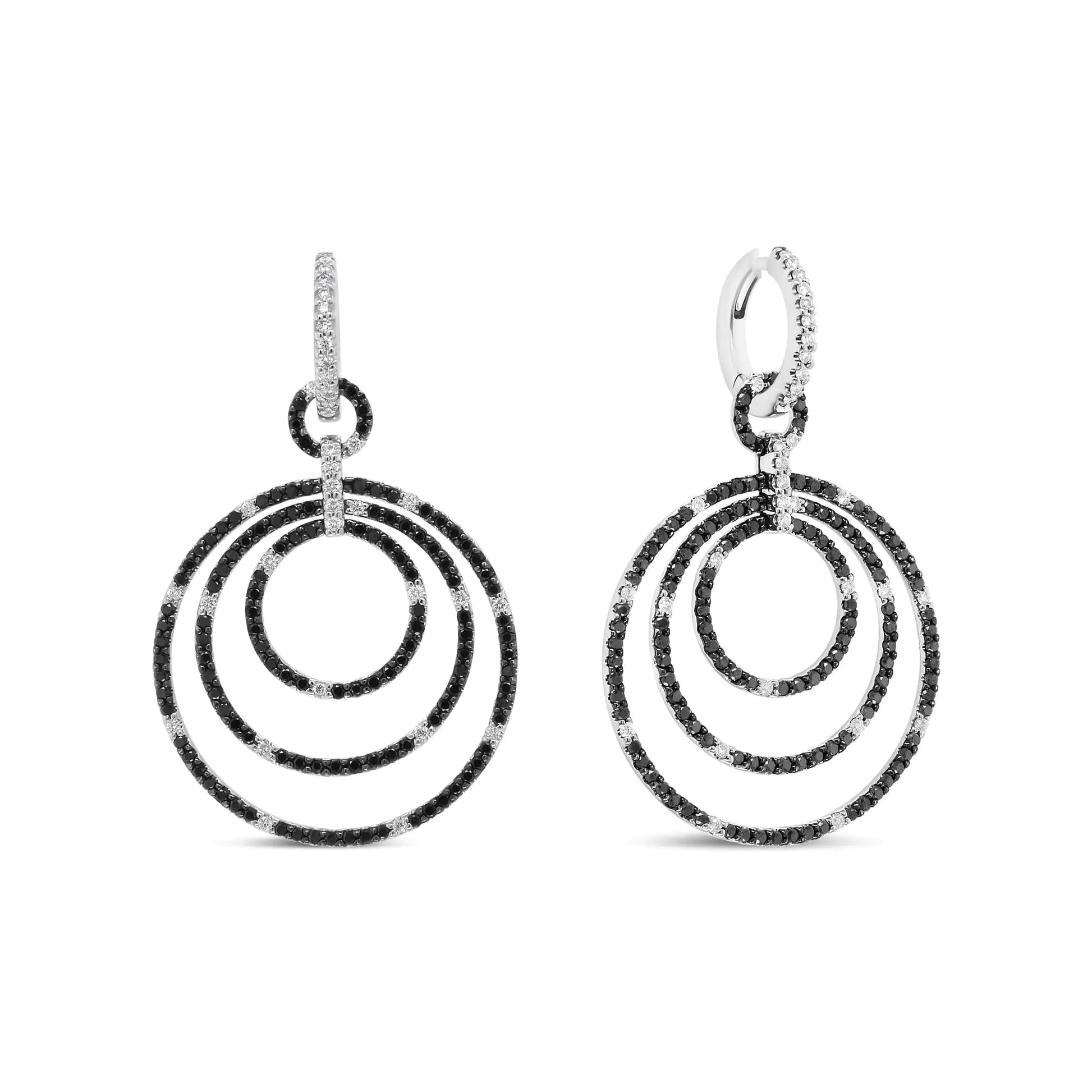 18K White Gold Round 2 1/3 Cttw Black and White Diamond Graduated Hoop Dangle Earrings (Black and F-G Color, VS1-VS2 Clarity) WEM Support (www.WEM.support)