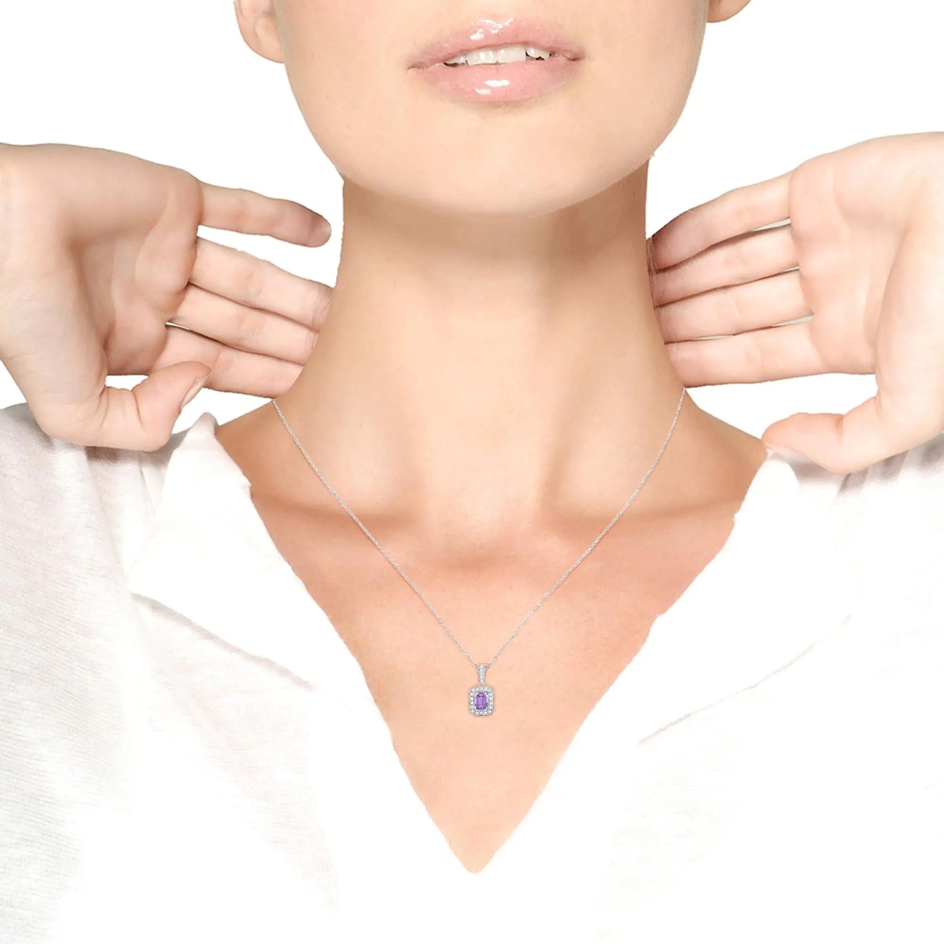 18K White Gold 6x4mm Pink Sapphire and 1/4 Cttw Pave-Set Round Diamond Pendant 18" Necklace - (H-I Color, VS1-VS2 Clarity) WEM Support (www.WEM.support)