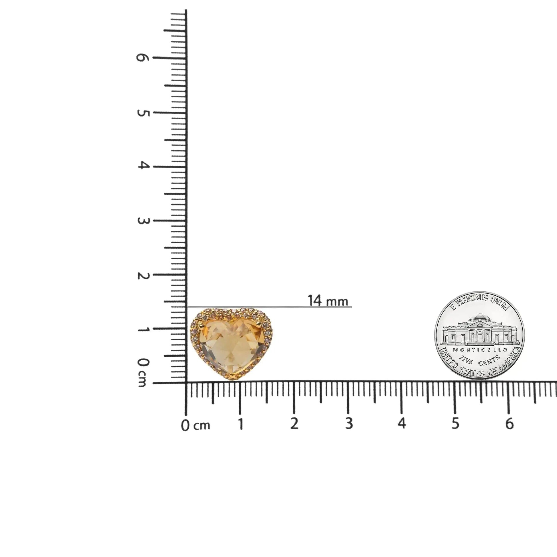 18K Yellow Gold 2/3 Cttw Brown Diamonds and 11x11mm Heart-Cut Yellow Citrine Gemstone Halo Heart Stud Earrings (Brown Color, SI1-SI2 Clarity) WEM Support (www.WEM.support)