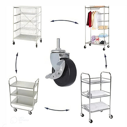4x 3 Inch Rubber Casters Heavy Duty Safety Brake Wheels For Wire Shelving Rack WEM Support (www.WEM.support)