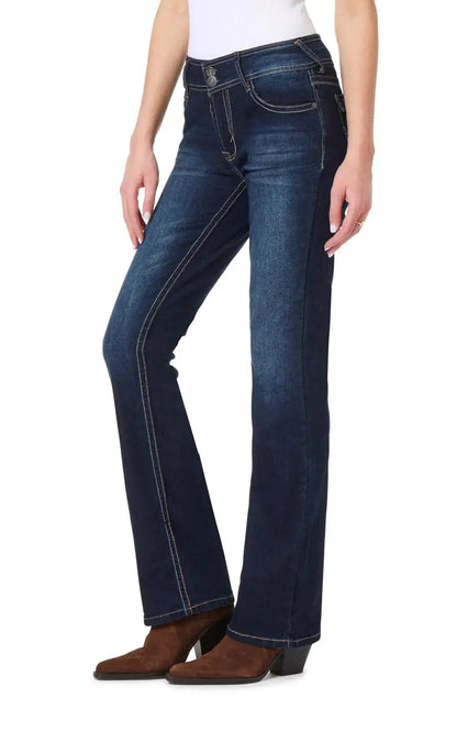 WallFlower Women's Luscious Curvy Bootcut Mid-Rise Insta Stretch Juniors Jeans Standard 5 Betsy My Store
