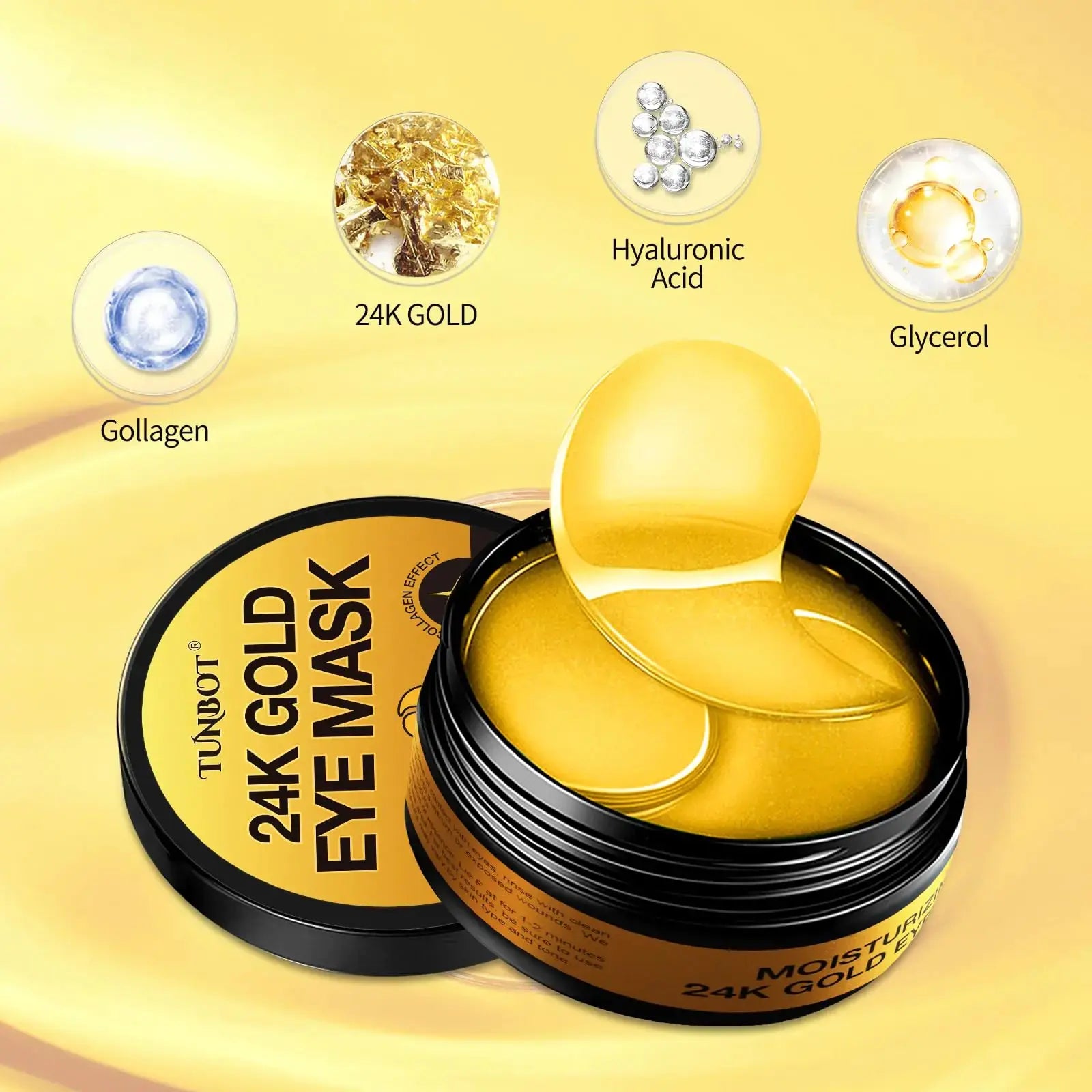 Tunbot Under Eye Patches - 60 Pieces - 24k Gold Eye Mask - Anti-Aging - Contains Collagen and Hyaluronic Acid - Removes Dark Circles, Puffiness and Wrinkles, Moisturizes - Home Beauty Chamomile My Store