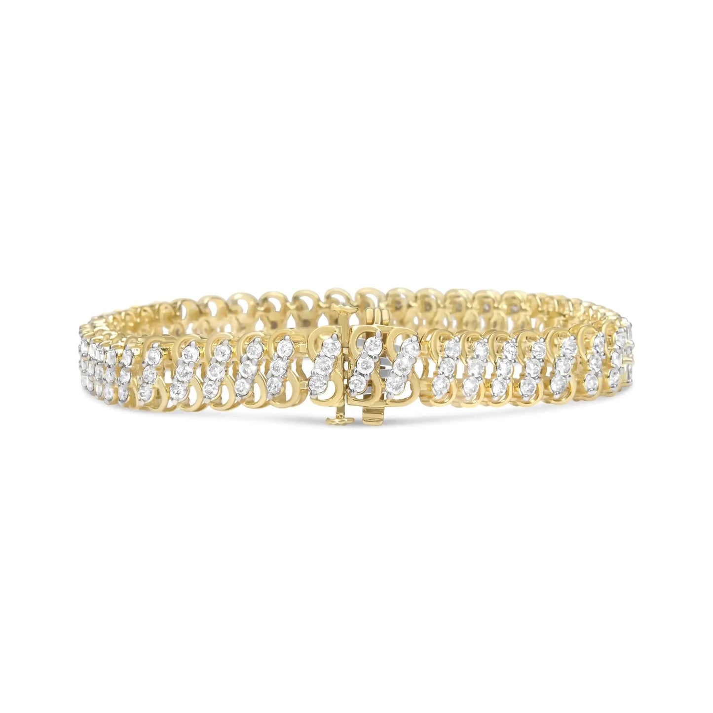 10K Yellow Gold 4.0 Cttw Diamond Triple Row Infinity 7" "S" Link Tennis Bracelet (J-K Color, I2-I3 Clarity) WEM Support (www.WEM.support)
