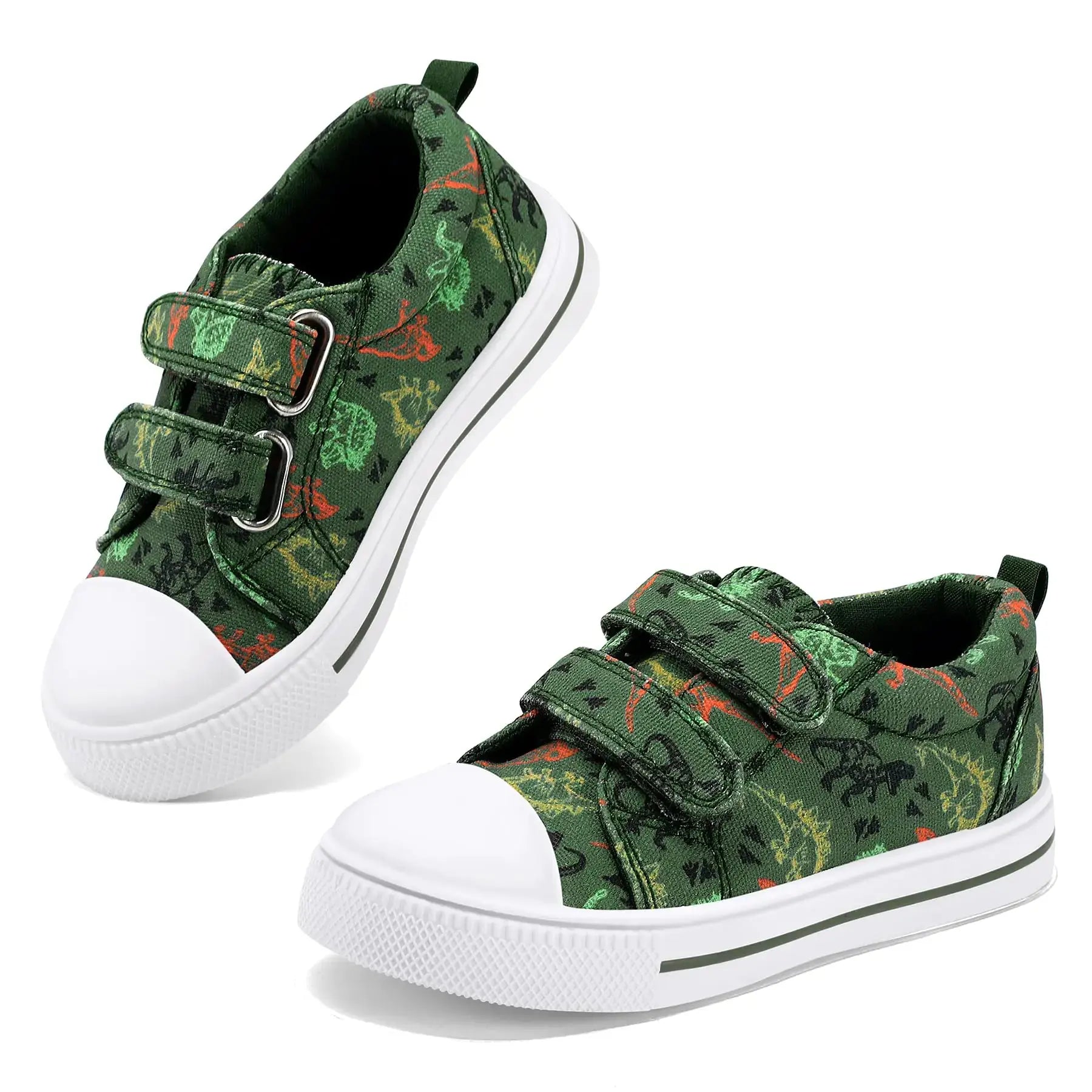 K KomForme Toddler Boys & Girls Shoes Kids Canvas Sneakers with Cartoon Dual Hook and Loops 6 Toddler Tyrannosaurus Dinosaur My Store