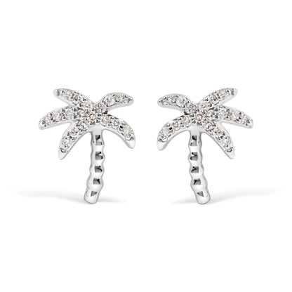 10K White Gold 1/10 Cttw Diamond  Encrusted Palm Tree Stud Earrings (H-I Color, I1-I2 Clarity) WEM Support (www.WEM.support)