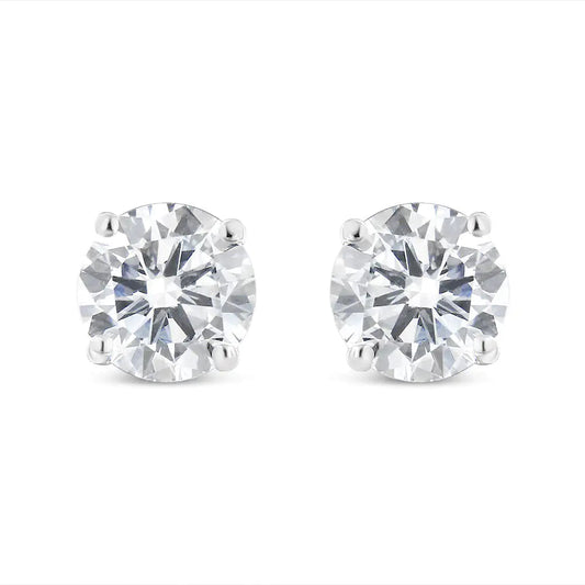 10K White Gold 1.00 Cttw Round Brilliant-Cut Near Colorless Diamond Classic 4-Prong Stud Earrings with Screw Backs (H-I Color, I2-I3 Clarity) WEM Support (www.WEM.support)