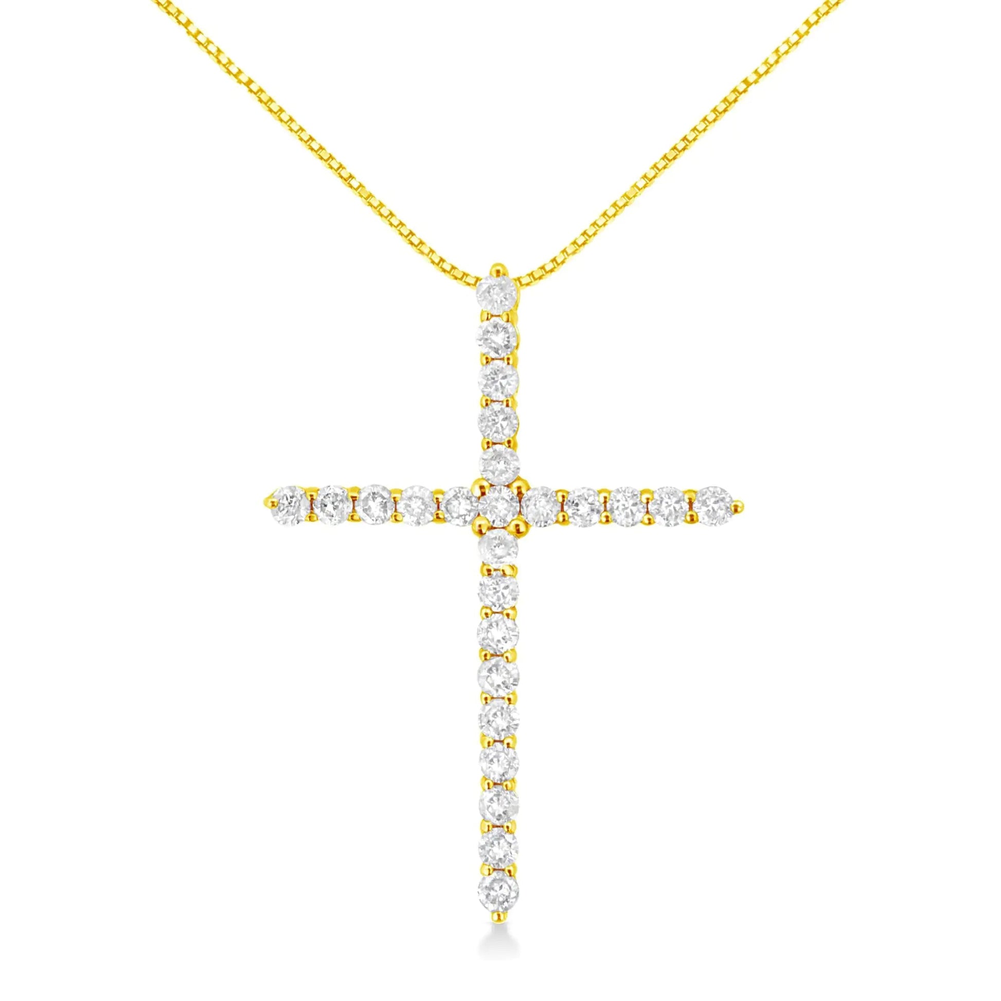 10K Yellow Gold 2.0 Cttw Round Brilliant Cut Diamond Cross Pendant Necklace with Box Chain (J-K Color, I2-I3 Clarity) - 18" WEM Support (www.WEM.support)