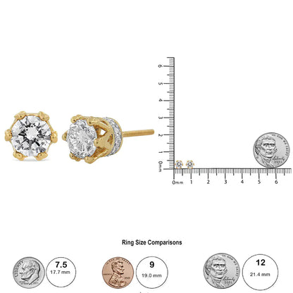 14K Yellow Gold 2.0 Cttw Round Diamond Crown Stud Earrings (I-J Color, I1-I2 Clarity) WEM Support (www.WEM.support)