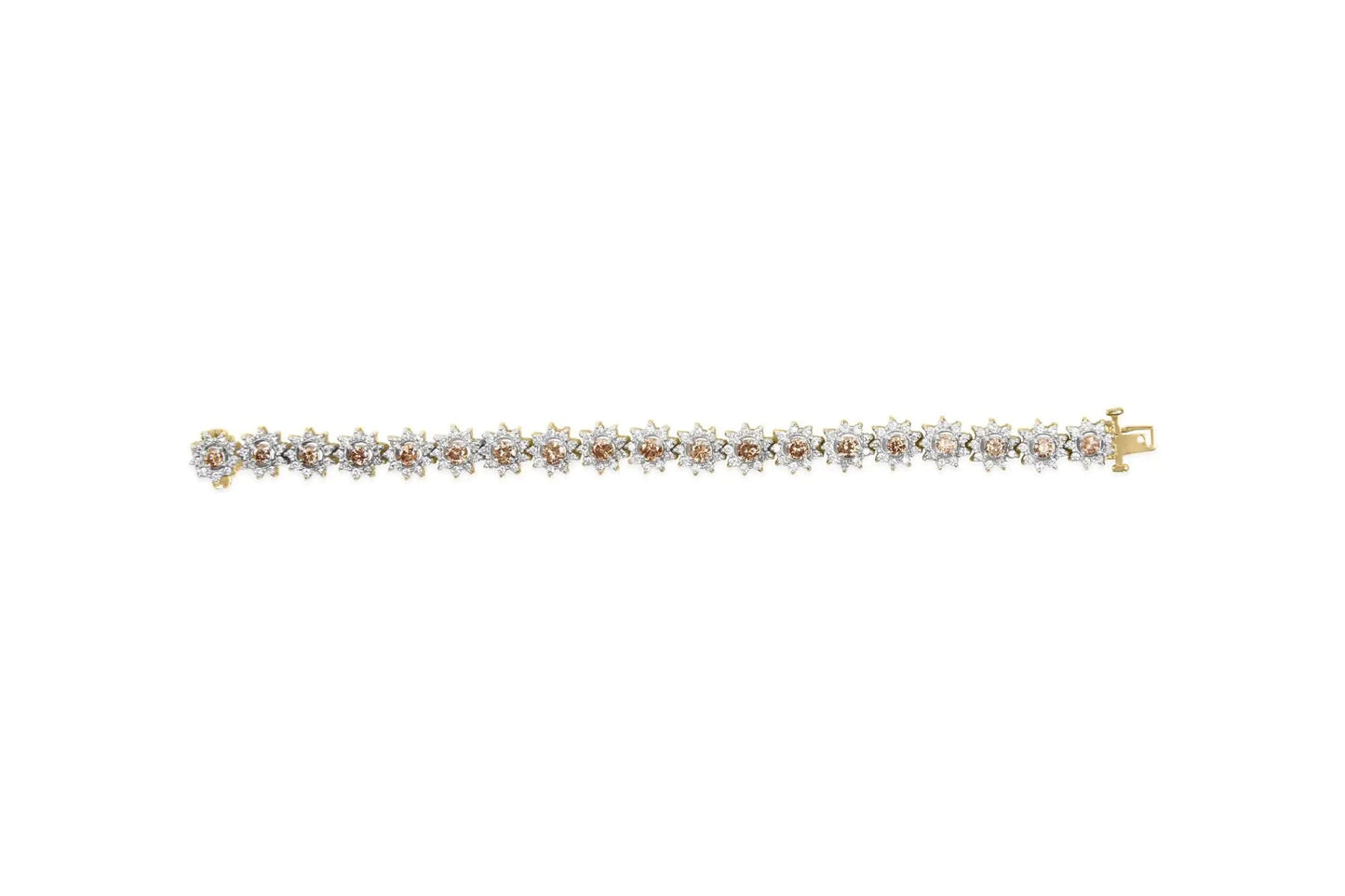 14K Yellow Gold 8.00 Cttw Champagne Diamond Floral Cluster Halo Link Bracelet (H-I Color, I1-I2 Clarity) WEM Support (www.WEM.support)