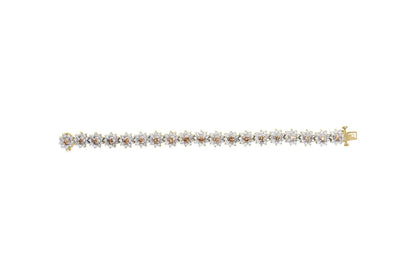 14K Yellow Gold 8.00 Cttw Champagne Diamond Floral Cluster Halo Link Bracelet (H-I Color, I1-I2 Clarity) WEM Support (www.WEM.support)