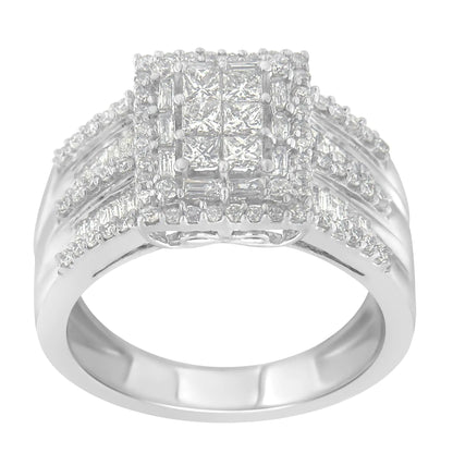 10K White Gold Diamond Cluster Ring (1 cttw, H-I Color, I1-I2 Clarity) WEM Support (www.WEM.support)
