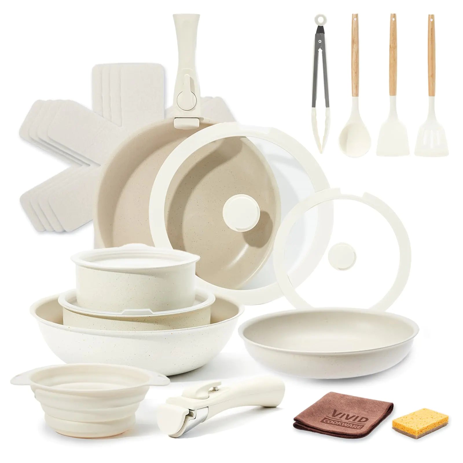 VIVIDCOOKWARE Set de 22 piezas de Ollas y Sartenes Antiadherentes de Cerámica con Mango Desmontable, Apto para Horno, con Lavabo Plegable HejK.com Marketplace LLC