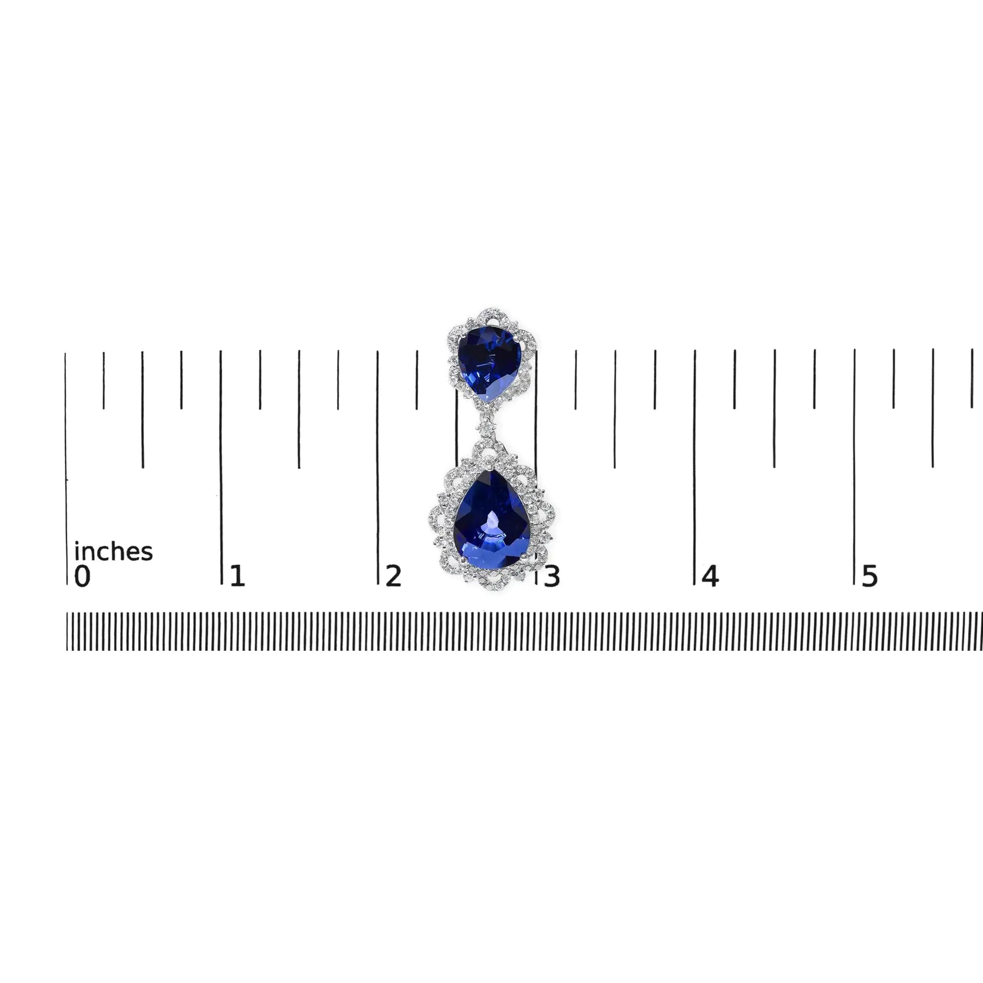 18K White Gold Blue Sapphire and Diamond 2.00 Cttw Diamond Halo Drop and Dangle Earring (G-H Color, SI1-SI2 Clarity) WEM Support (www.WEM.support)