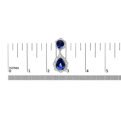 18K White Gold Blue Sapphire and Diamond 2.00 Cttw Diamond Halo Drop and Dangle Earring (G-H Color, SI1-SI2 Clarity) WEM Support (www.WEM.support)