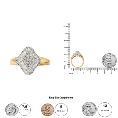 10K Yellow Gold 1/2 Cttw Round And Baguette-cut Diamond Rhombus Head and Halo Ring (I-J Color, I1-I2 Clarity) WEM Support (www.WEM.support)