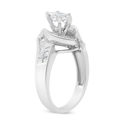 14K White Gold 1 1/4 Cttw Pie, Baguette and Princess cut Diamond Marquise Shape Engagement Cocktail Ring (H-I Color, SI2-I1 Clarity) WEM Support (www.WEM.support)