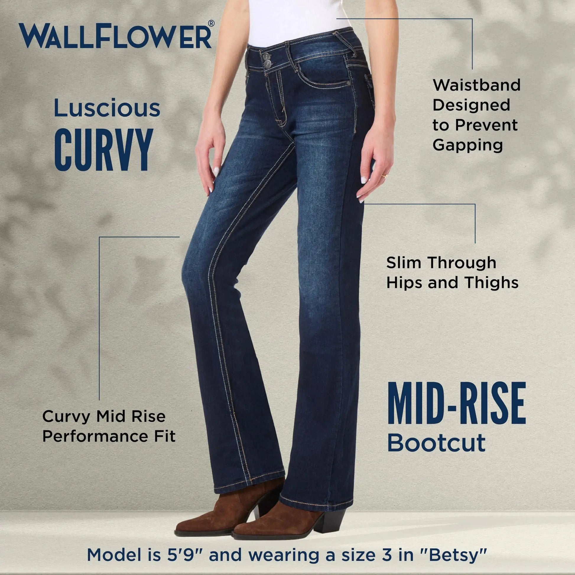 WallFlower Women's Luscious Curvy Bootcut Mid-Rise Insta Stretch Juniors Jeans Standard 5 Betsy My Store