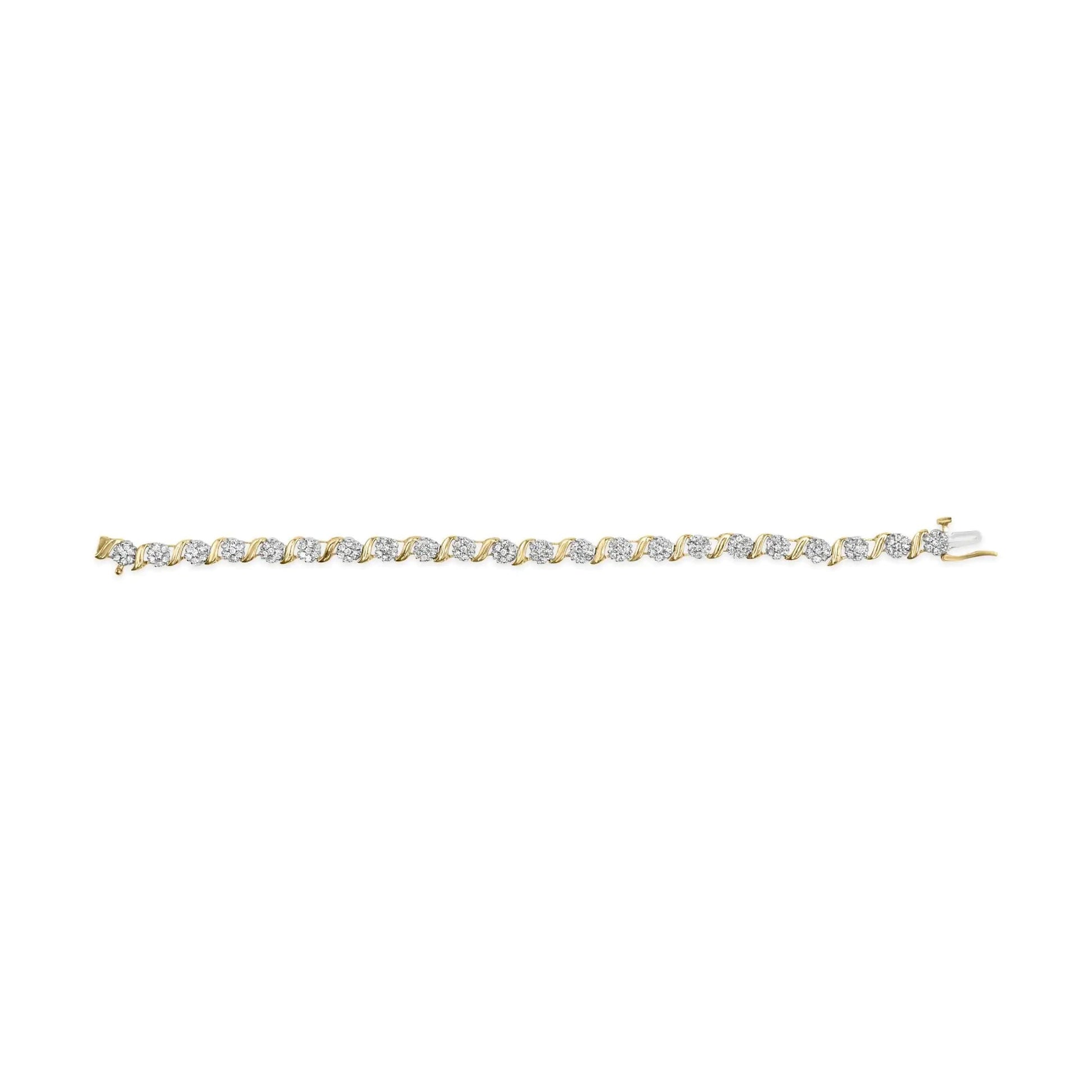 10K Yellow Gold 2.00 Cttw Round Cut Diamond 'S' Cluster Bracelet (J-K Color, I1-I2 Clarity) WEM Support (www.WEM.support)