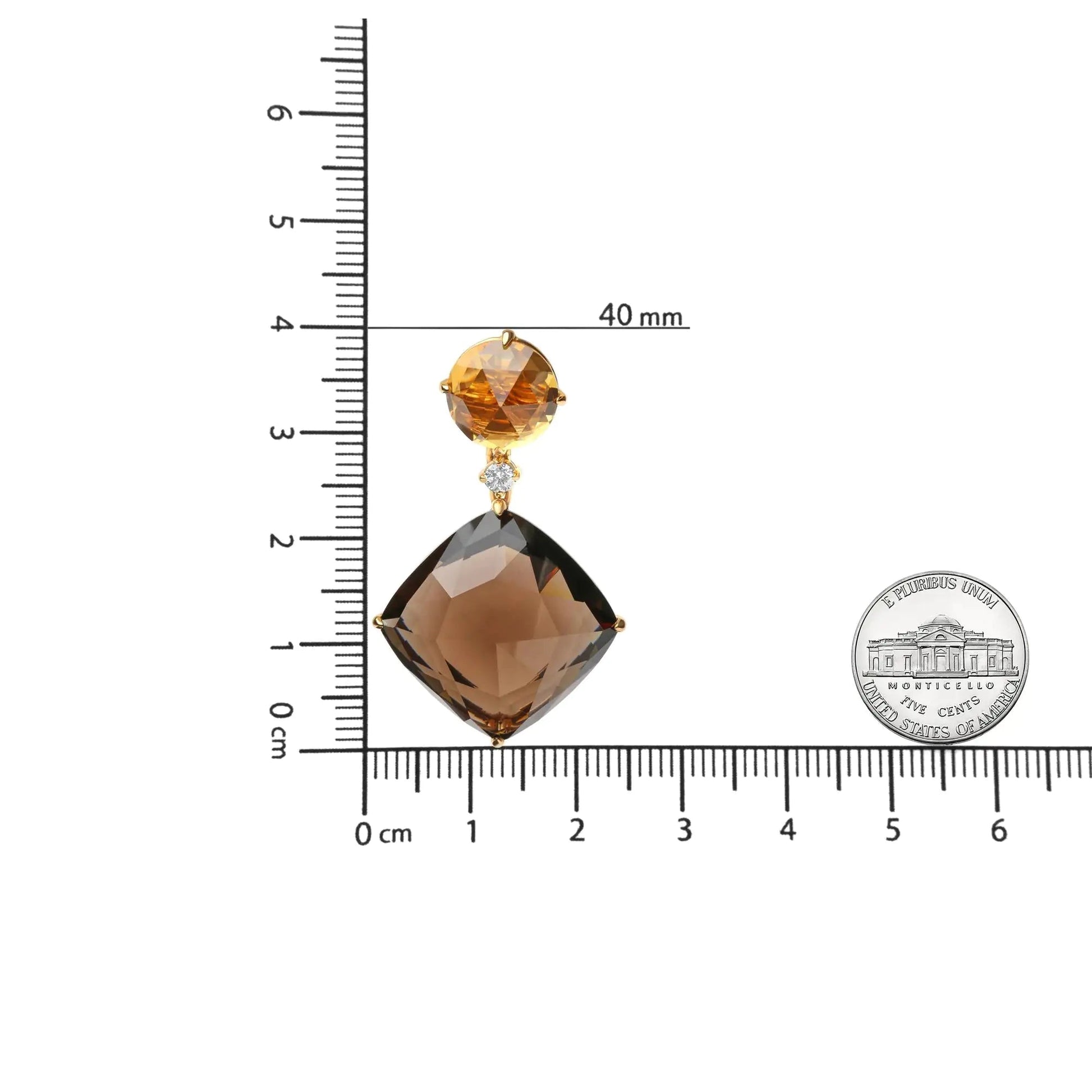 18K Yellow Gold 1/5 Cttw Diamond with Round Yellow Citrine and 25mm Cushion Cut Smoky Quartz Gemstone Dangle Earring (G-H Color, SI1-SI2 Clarity) WEM Support (www.WEM.support)