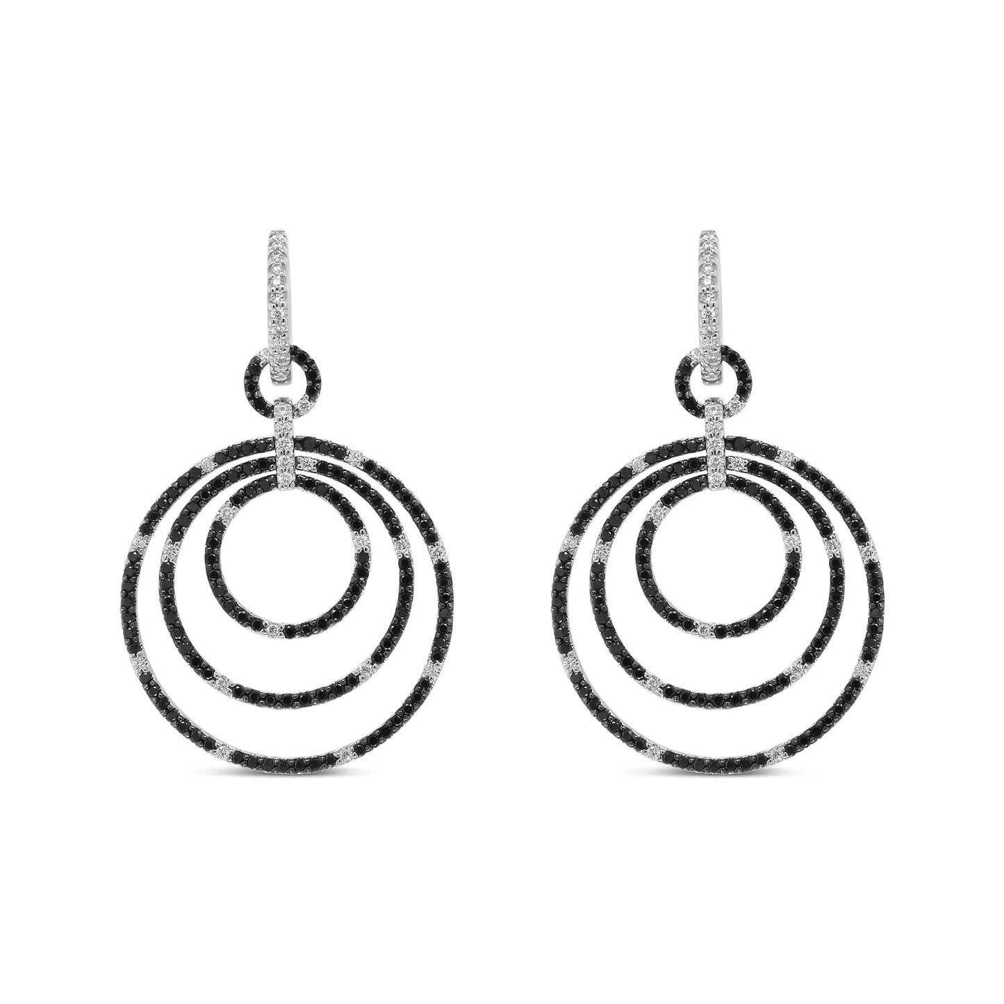 18K White Gold Round 2 1/3 Cttw Black and White Diamond Graduated Hoop Dangle Earrings (Black and F-G Color, VS1-VS2 Clarity) WEM Support (www.WEM.support)