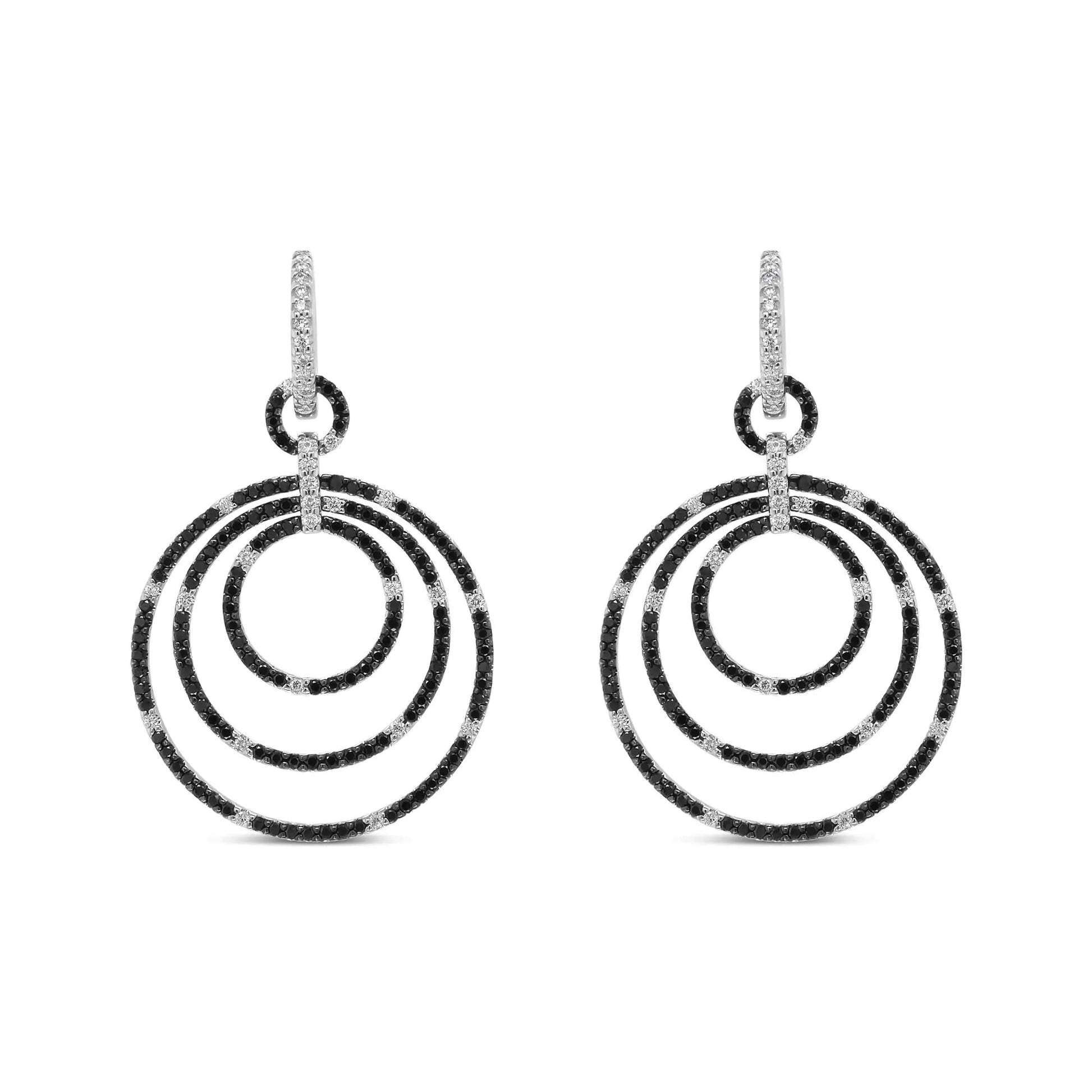18K White Gold Round 2 1/3 Cttw Black and White Diamond Graduated Hoop Dangle Earrings (Black and F-G Color, VS1-VS2 Clarity) WEM Support (www.WEM.support)