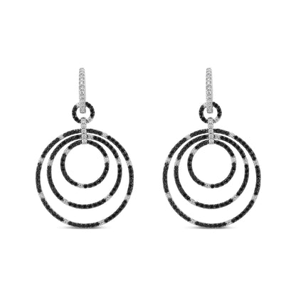 18K White Gold Round 2 1/3 Cttw Black and White Diamond Graduated Hoop Dangle Earrings (Black and F-G Color, VS1-VS2 Clarity) WEM Support (www.WEM.support)