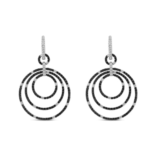 18K White Gold Round 2 1/3 Cttw Black and White Diamond Graduated Hoop Dangle Earrings (Black and F-G Color, VS1-VS2 Clarity) WEM Support (www.WEM.support)