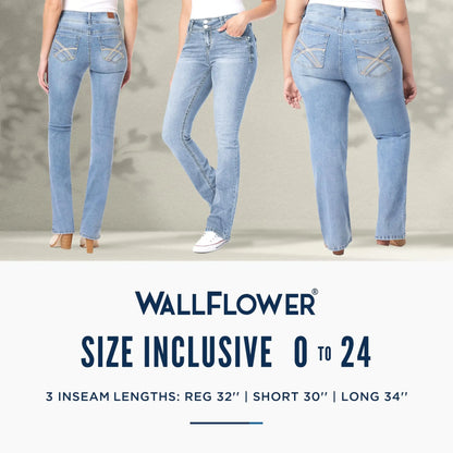 WallFlower Women's Luscious Curvy Bootcut Mid-Rise Insta Stretch Juniors Jeans Standard 5 Betsy My Store
