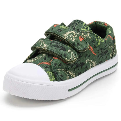 K KomForme Toddler Boys & Girls Shoes Kids Canvas Sneakers with Cartoon Dual Hook and Loops 6 Toddler Tyrannosaurus Dinosaur My Store