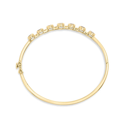 14K Yellow Gold Alternating Bezel Set 5MM Oval Shaped Tanzanite and 1/5 Cttw Diamond Bangle Bracelet (H-I Color, VS2-SI1 Clarity) - Fit's wrists up to 7.25" Inches WEM Support (www.WEM.support)