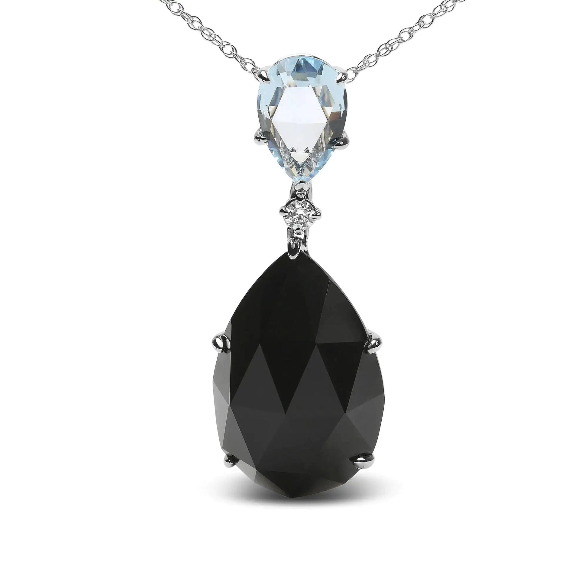 18K White Gold Diamond Accent and Pear Cut Sky Blue Topaz and Pear Cut Black Onyx Dangle Drop 18" Pendant Necklace (G-H Color, SI1-SI2 Clarity) WEM Support (www.WEM.support)