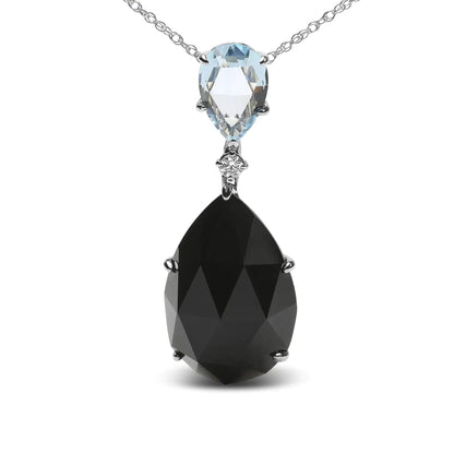 18K White Gold Diamond Accent and Pear Cut Sky Blue Topaz and Pear Cut Black Onyx Dangle Drop 18" Pendant Necklace (G-H Color, SI1-SI2 Clarity) WEM Support (www.WEM.support)
