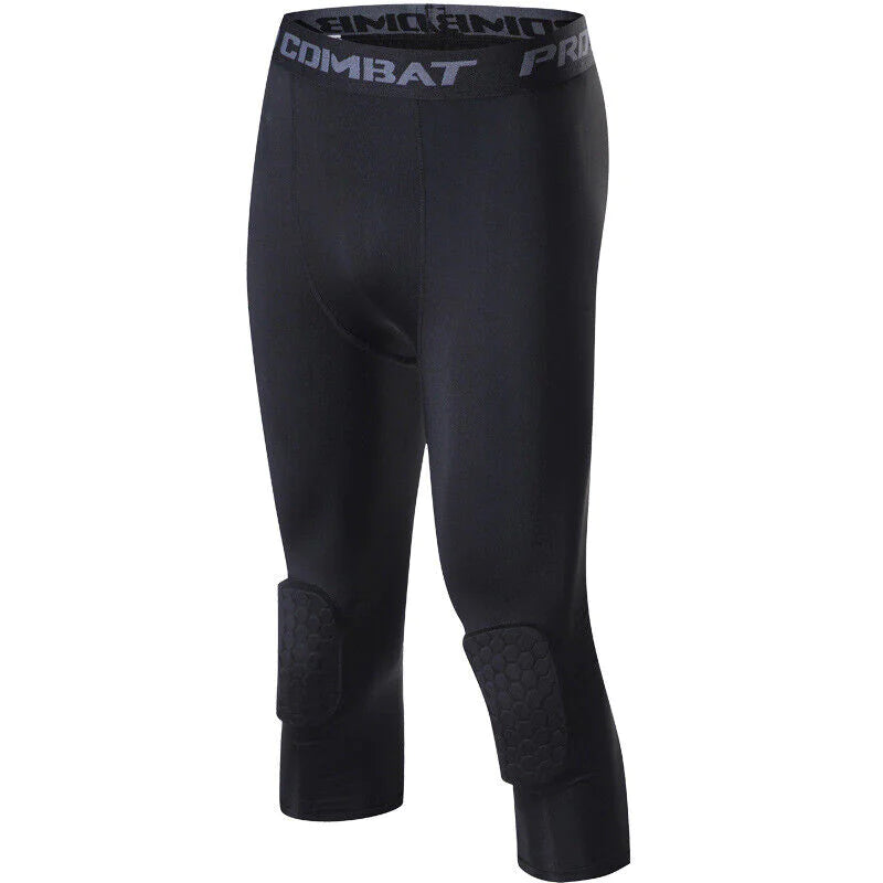 Men's Basketball Sports Tight Pants 3/4 Compression Workout Leggings Knee Pads WEM Support (www.WEM.support)