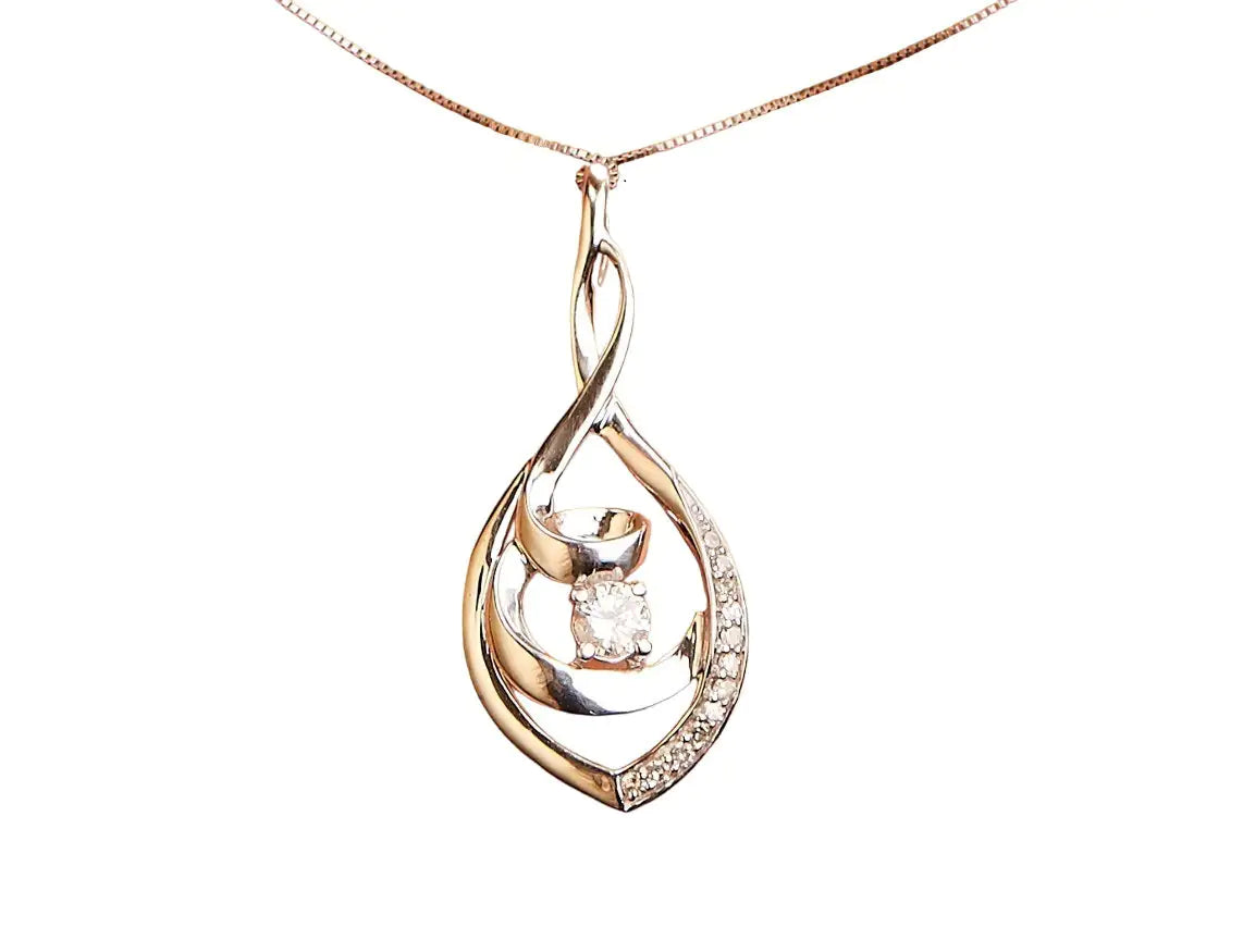 10K White Gold 1/4 Cttw Brilliant-Cut Round Diamond Spiral Link 18" Pendant Necklace (I-J Color, I2-I3 Clarity) WEM Support (www.WEM.support)