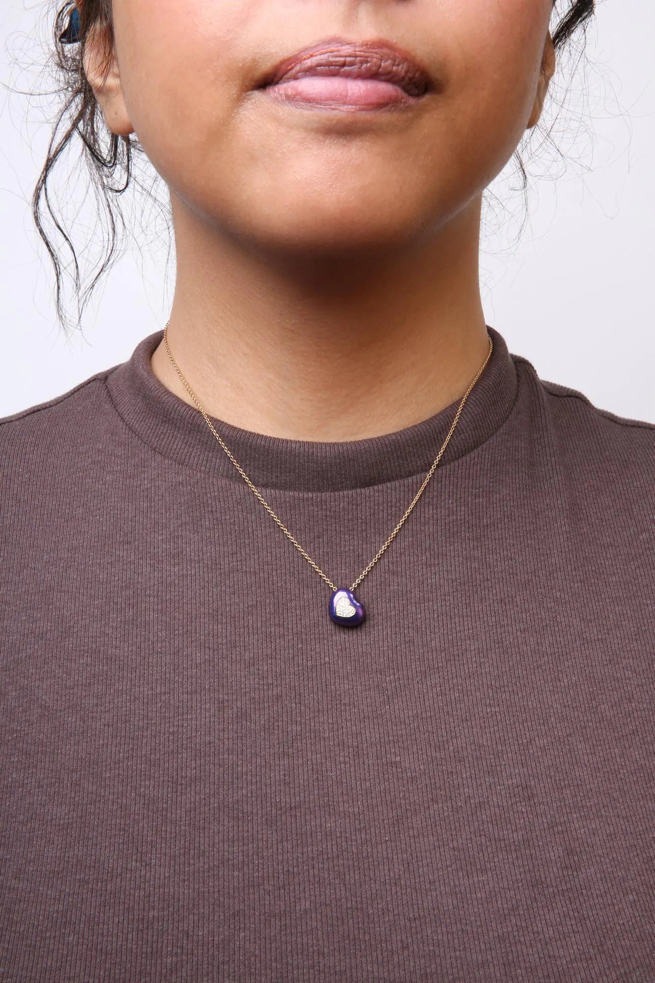 18K Yellow Gold Blue Enamel 1/10 Cttw Round Pave Diamonds Heart Shape 18" Pendant Necklace  (G-H Color, SI1-SI2 Clarity) - Adjustable up to 16" - 18" WEM Support (www.WEM.support)