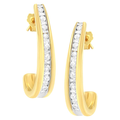 10K Yellow Gold 1 cttw Channel Set Diamond J-Hoop Earrings (H-I Clarity, I1-I2 Color) WEM Support (www.WEM.support)