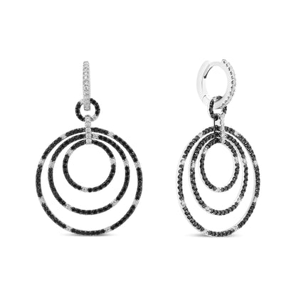 18K White Gold Round 2 1/3 Cttw Black and White Diamond Graduated Hoop Dangle Earrings (Black and F-G Color, VS1-VS2 Clarity) WEM Support (www.WEM.support)