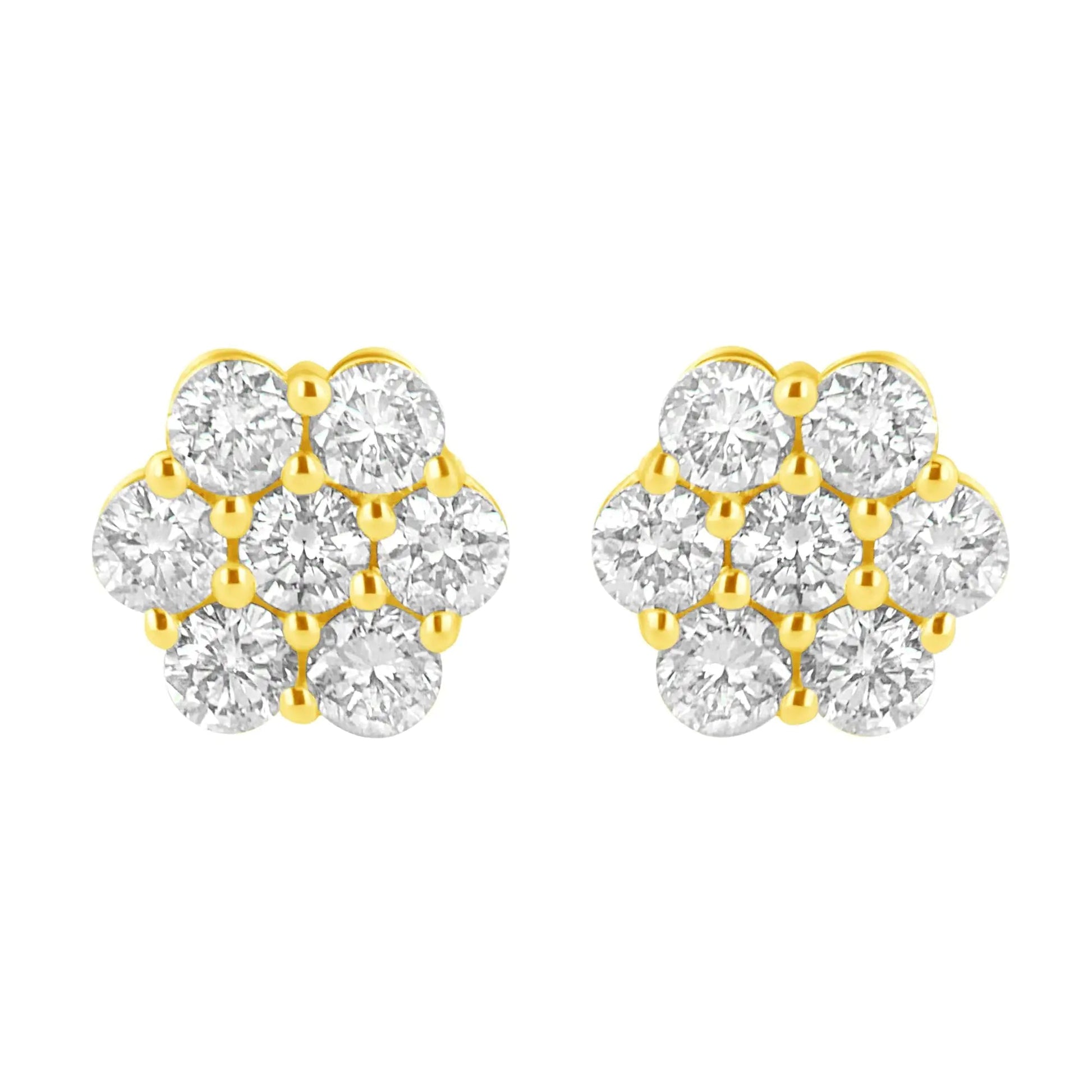14K Yellow Gold 1.0 Cttw Diamond Flower Earring (J-K Color, I1-I2 Clarity) WEM Support (www.WEM.support)