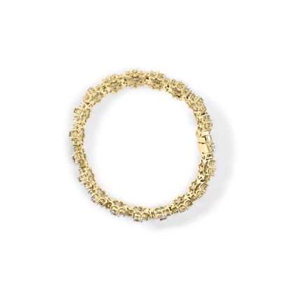14K Yellow Gold 8.00 Cttw Champagne Diamond Floral Cluster Halo Link Bracelet (H-I Color, I1-I2 Clarity) WEM Support (www.WEM.support)