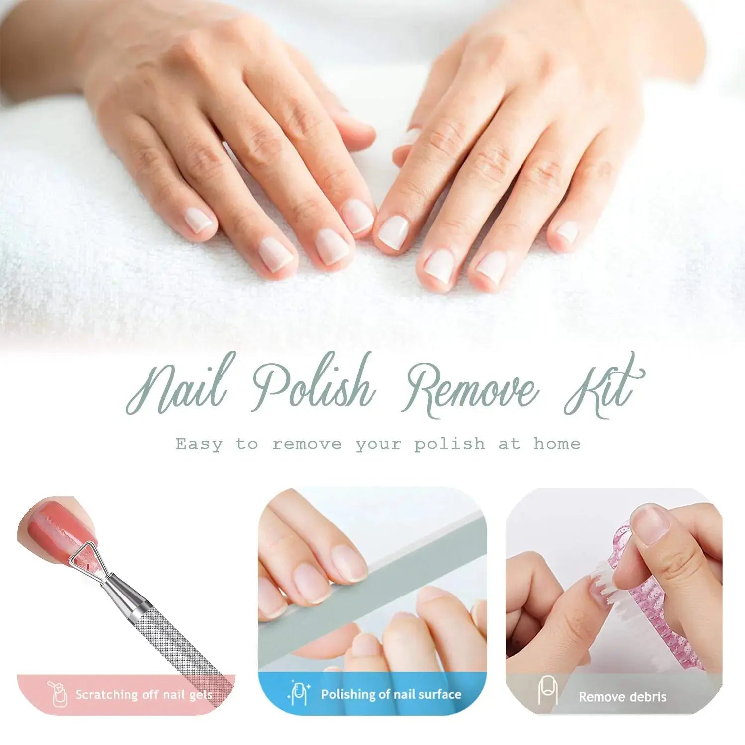 Nail Polish Gel Remover Tools Kit, Soak Off Cap Clip, UV Gel Polish Cuticle Pusher, 200ml Dispenser Bottle, 600 PCS Cotton Pads, Handle Brushes, 100/180 Nail File, Buffer Block, Finger Separators White-Set. My Store