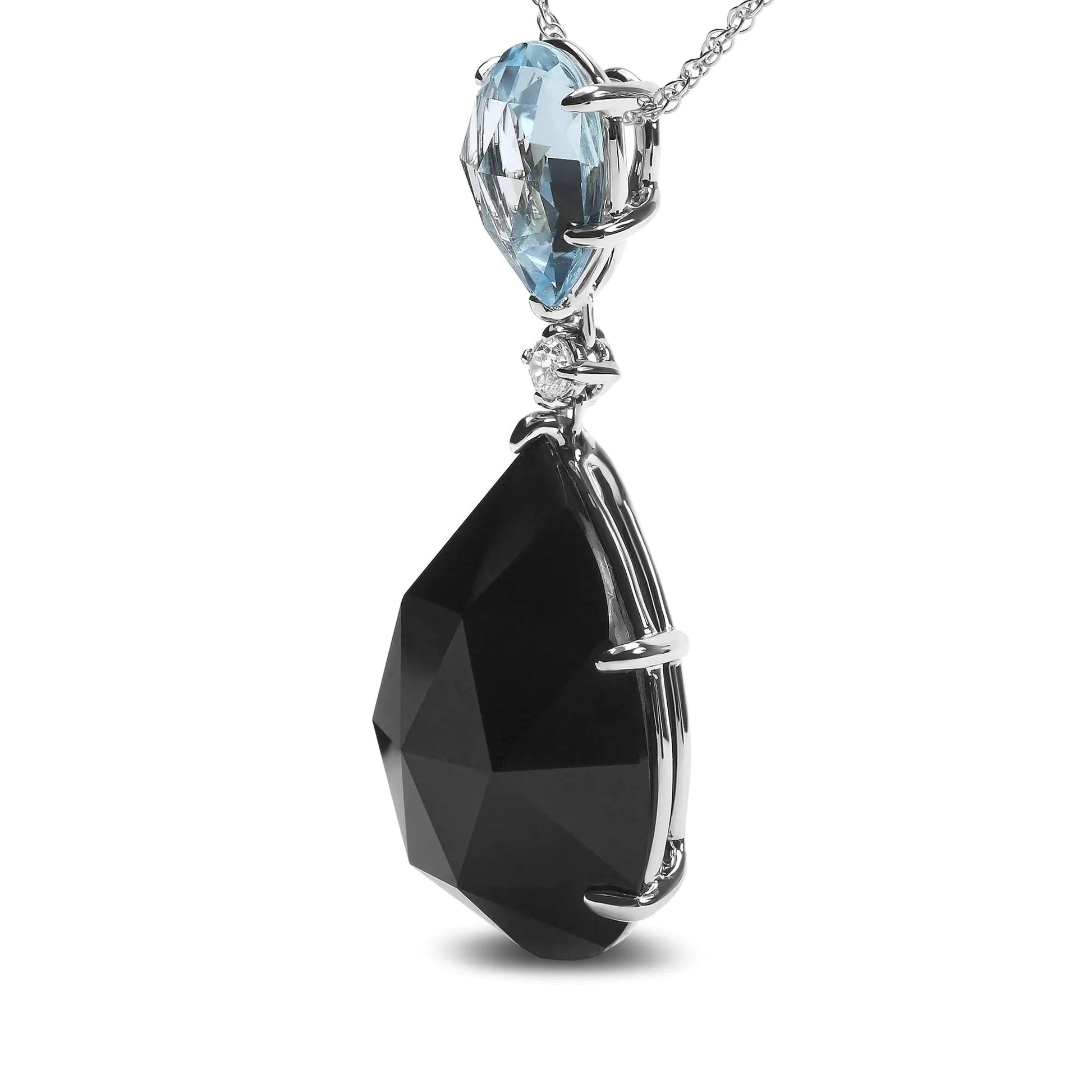 18K White Gold Diamond Accent and Pear Cut Sky Blue Topaz and Pear Cut Black Onyx Dangle Drop 18" Pendant Necklace (G-H Color, SI1-SI2 Clarity) WEM Support (www.WEM.support)