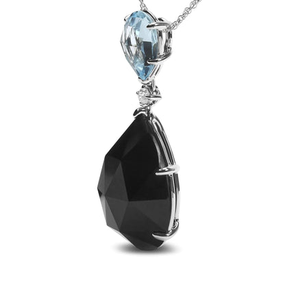 18K White Gold Diamond Accent and Pear Cut Sky Blue Topaz and Pear Cut Black Onyx Dangle Drop 18" Pendant Necklace (G-H Color, SI1-SI2 Clarity) WEM Support (www.WEM.support)
